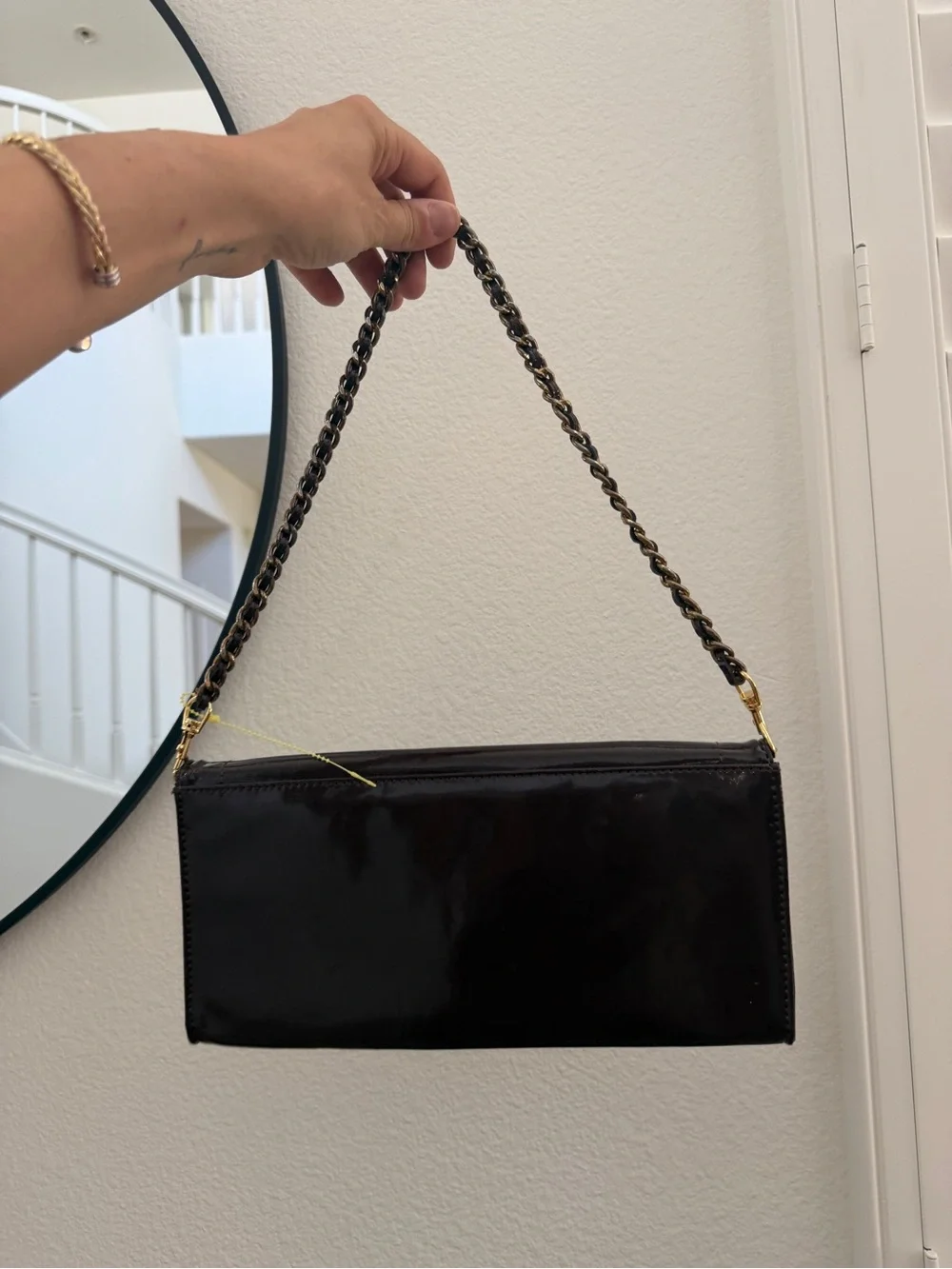 Classic Black Patent Shoulder Bag with Chain Strap